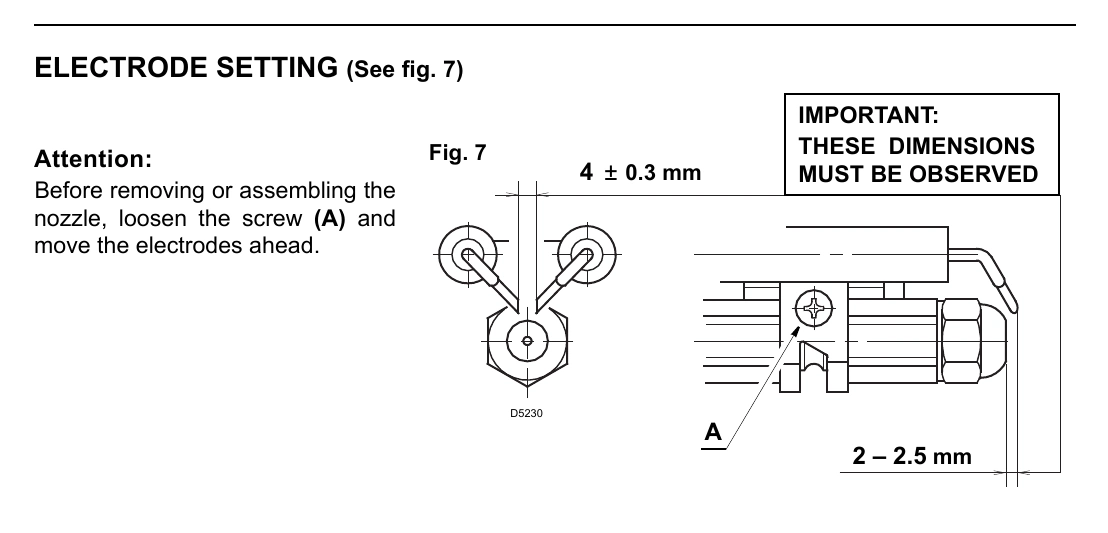 Riello 40 G5 electrode geometry; dimensions apply to this G5 manual.