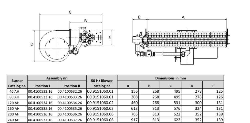 AirHeat v1 EMEA manufacturer dimensional drawing. This reference applies to the illustrated v1 configuration and should not be used as an AirHeat v2 installation drawing.